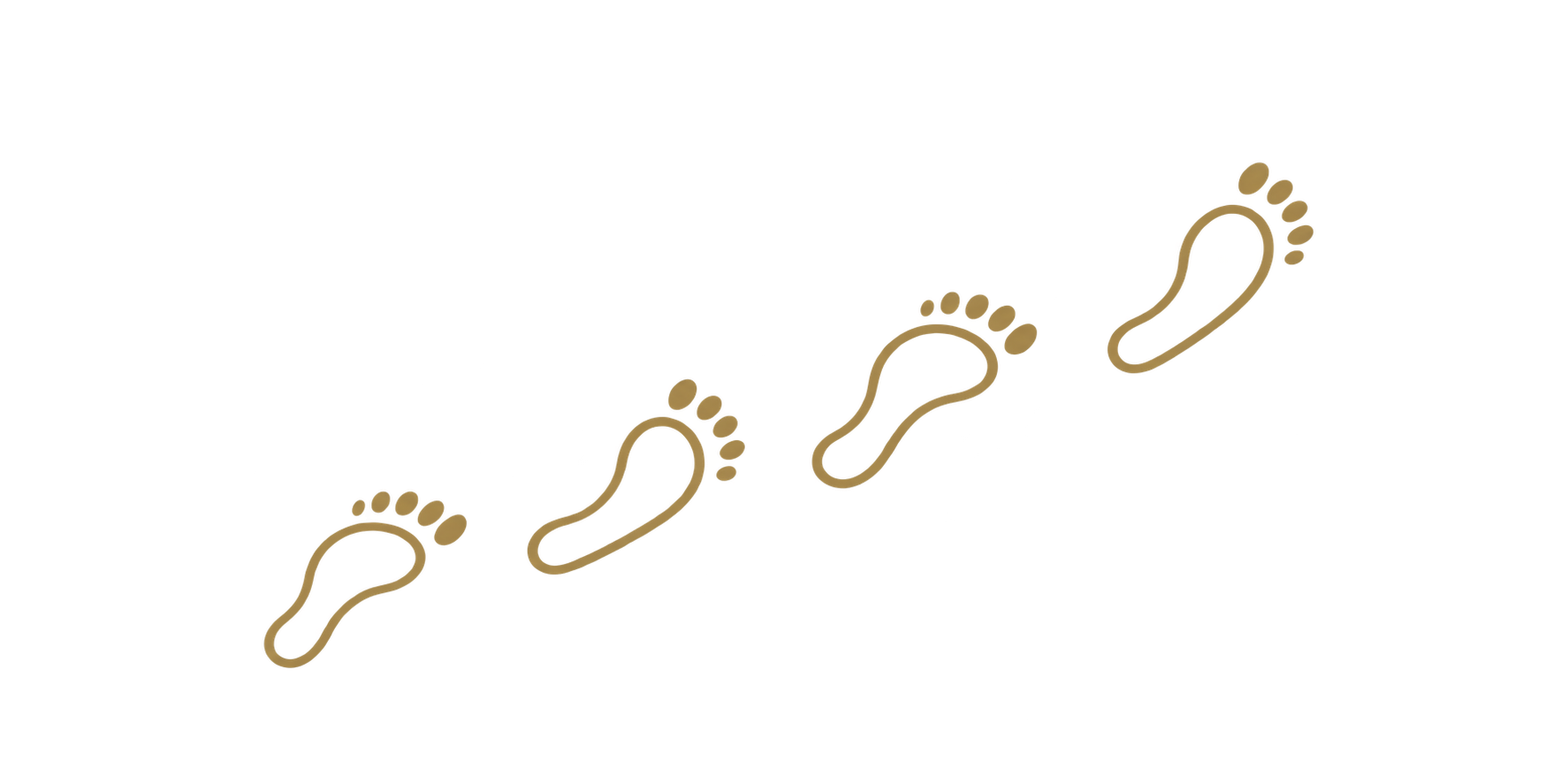Four simple gold footprints illustrating the idea of tiptoeing forward and making gentle progress.